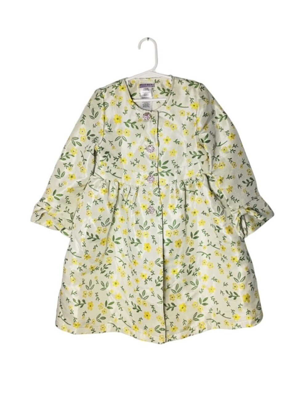 Bluberi Boulevard Girls Brocade Floral Dress Coat 6X Rhinestone Buttons Cottage